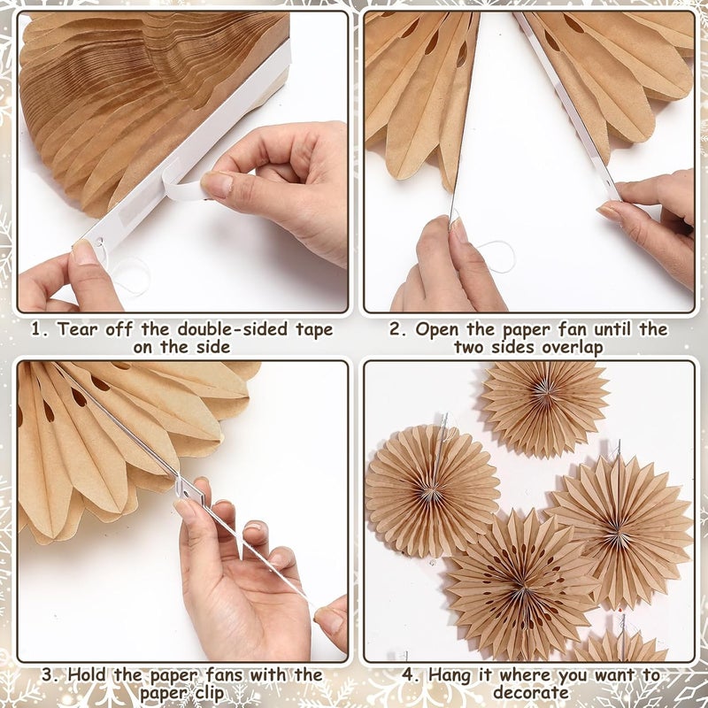 Resholder 9 Pcs Hanging Decorations Large Paper Fans Neutral Paper Fans Hanging Lamp Ornament Kit for Christmas Holiday Party Supplies Home Decorations 10/12/14 Inch(Brown) - Image 2